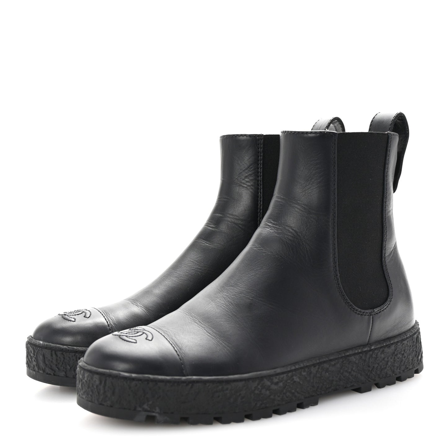 Calfskin Cap Toe CC Ankle Boots 40 Black