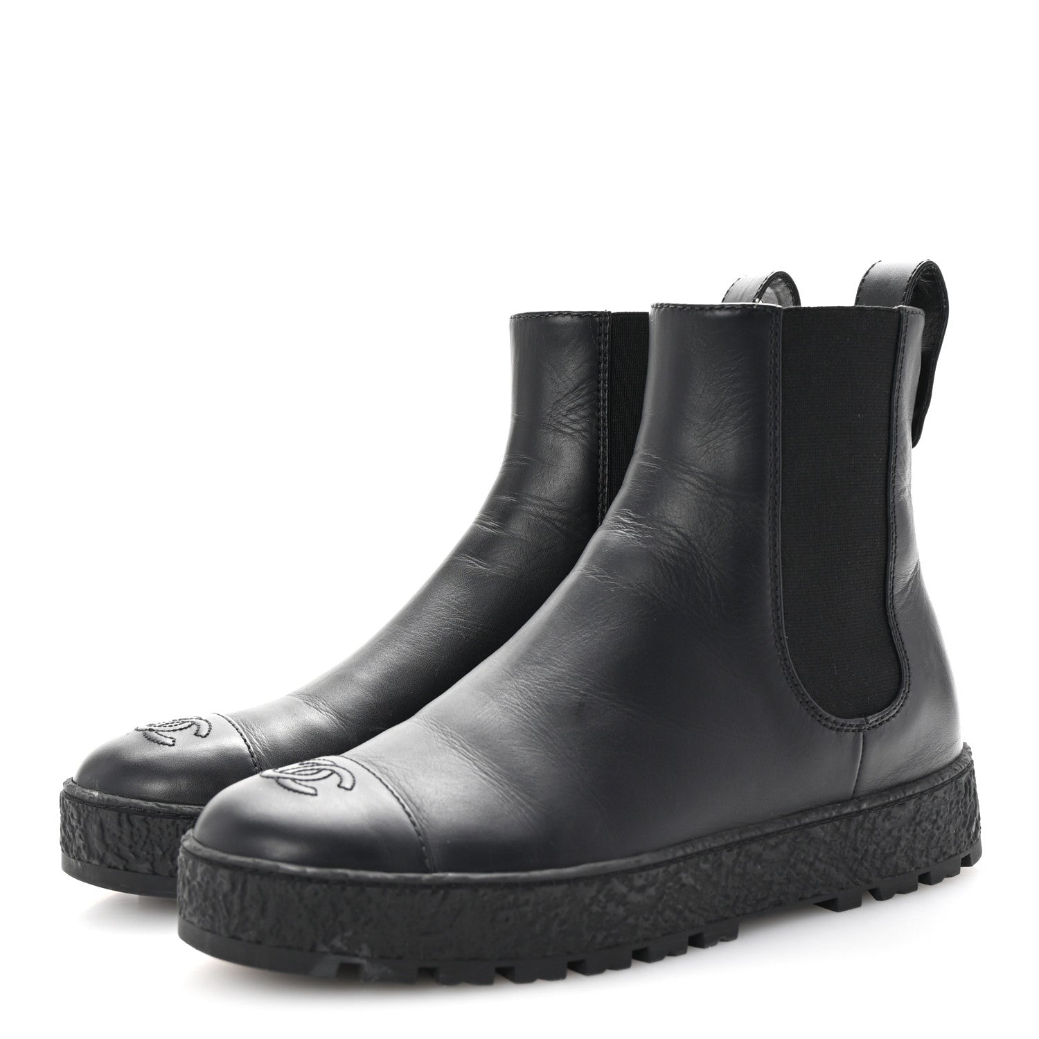 Chanel Calfskin Cap Toe CC Ankle Boots 40 Black 4 of 10