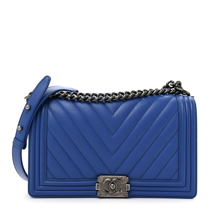 Chanel Lambskin Chevron Quilted New Medium Boy Flap Bright Blue 1 of 15