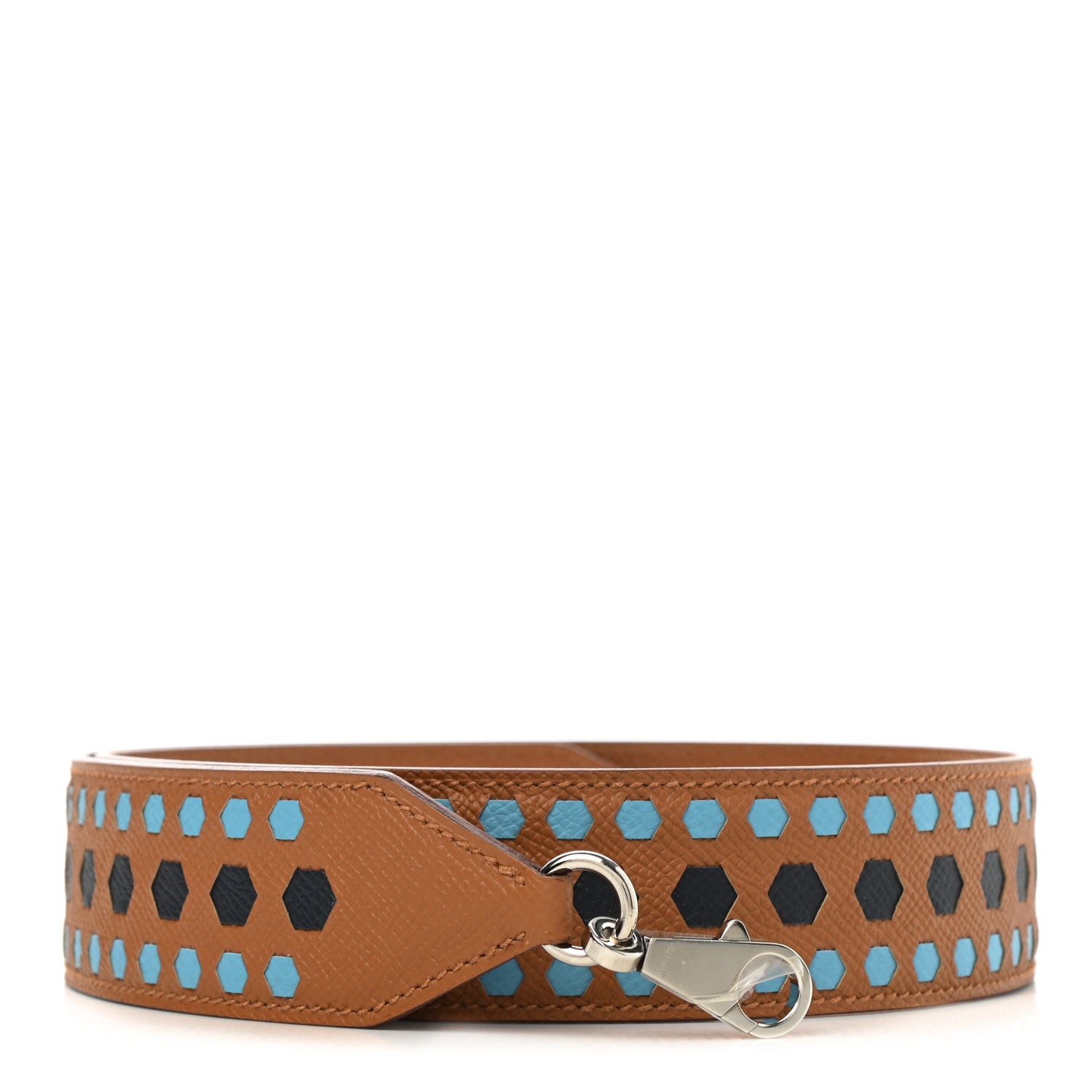 Hermes Epsom 30mm Hexagone Tressage Shoulder Strap Gold Bleu Indigo 1 of 5