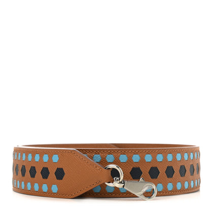 Hermes Epsom 30mm Hexagone Tressage Shoulder Strap Gold Bleu Indigo 1 of 5