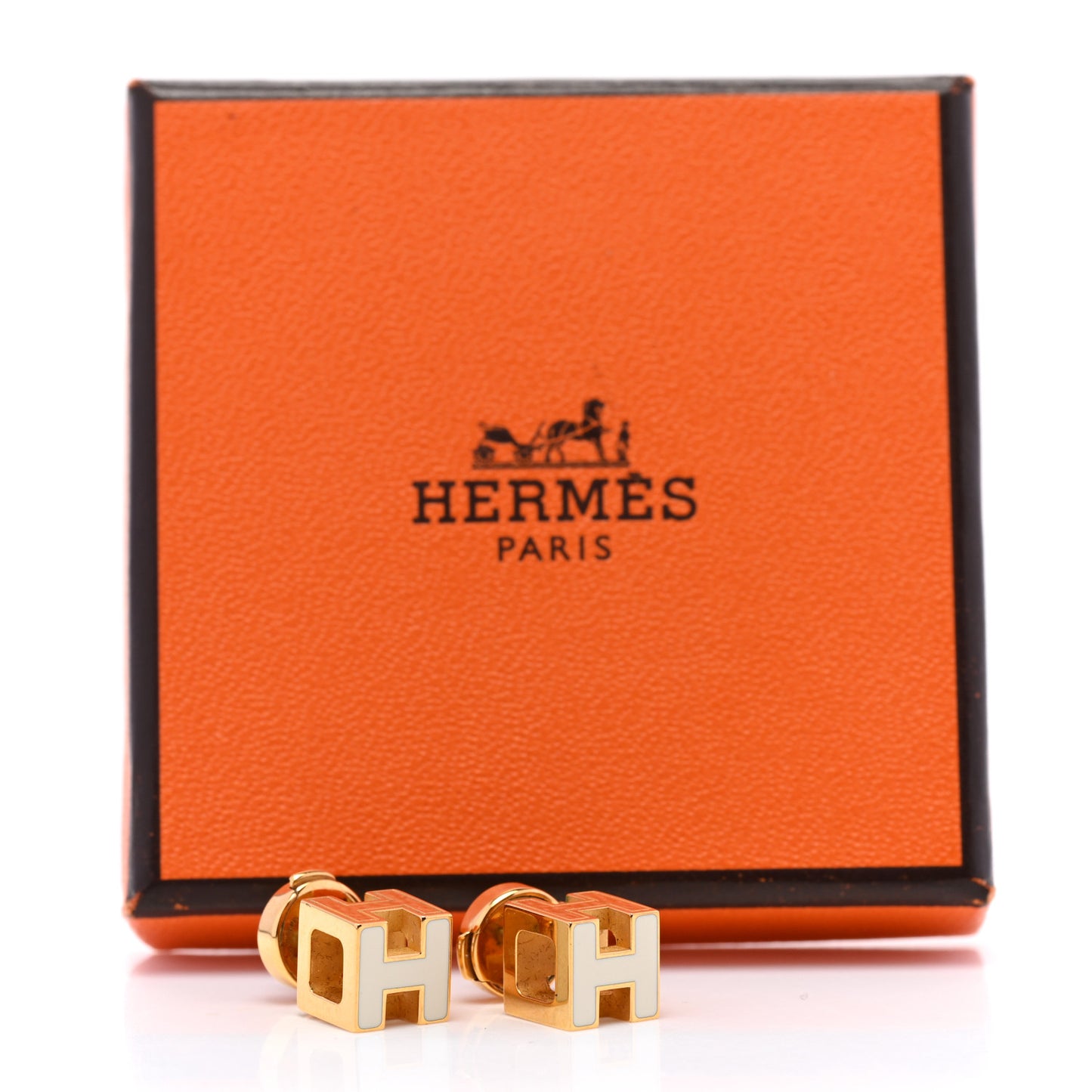 Gold Lacquered Cage d'H Earrings Ecru