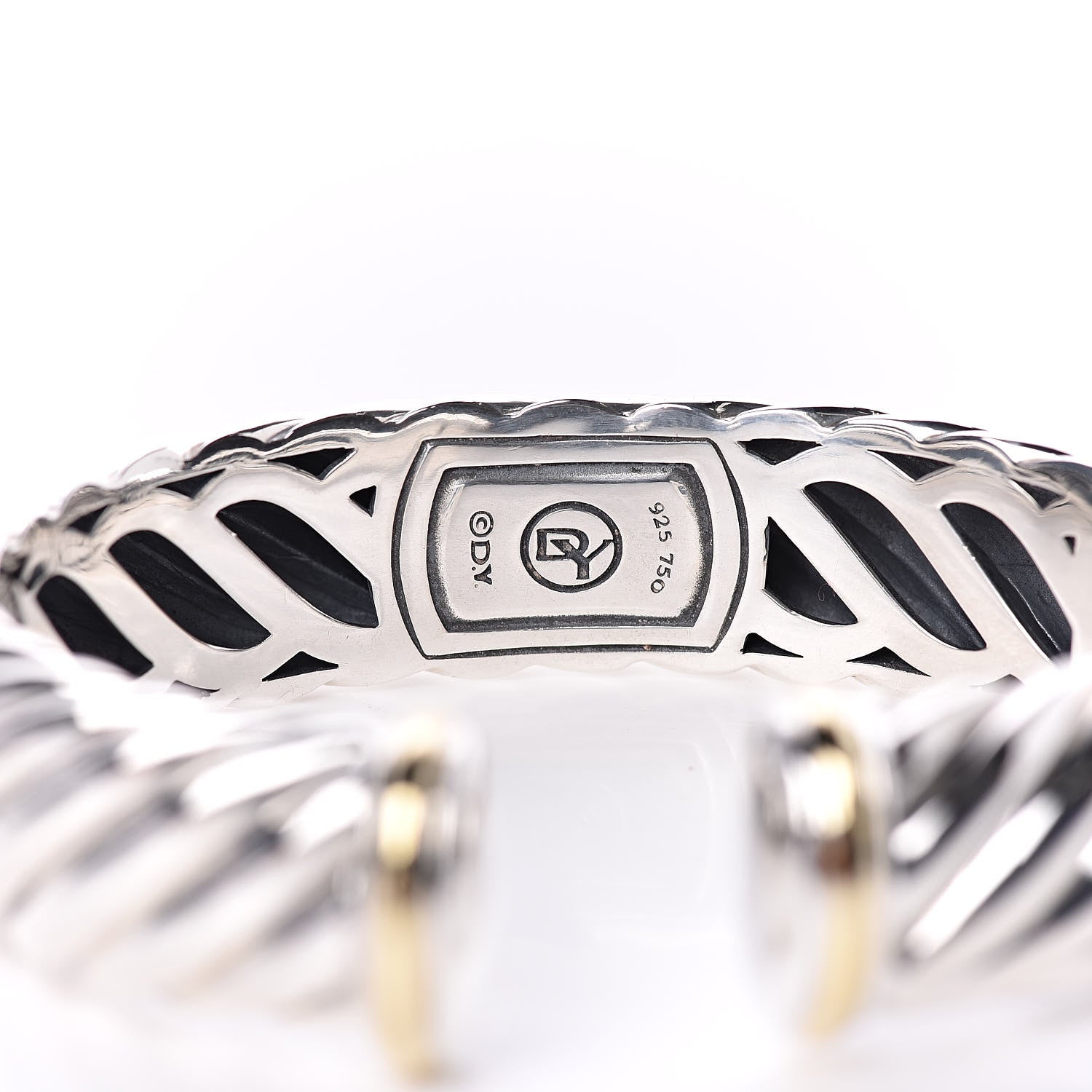 David Yurman Sterling Silver 18K Yellow Gold 15mm Sculpted Cable Cuff Bracelet 4 of 4