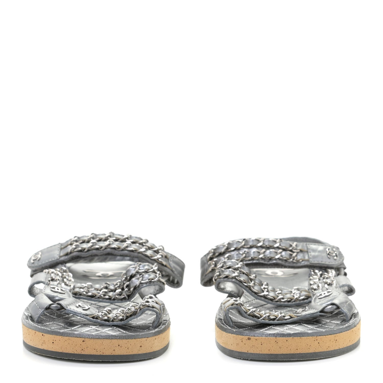 Chanel Metallic Calfskin Chain Flat Sandals 38 Silver 4 of 9