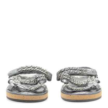 Chanel Metallic Calfskin Chain Flat Sandals 38 Silver 4 of 9