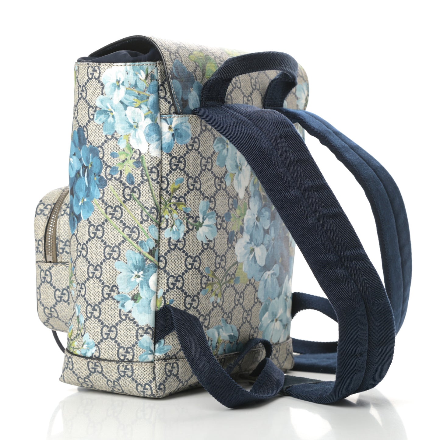 GG Supreme Monogram Blooms Small Single Buckle Backpack Beige Blue Navy