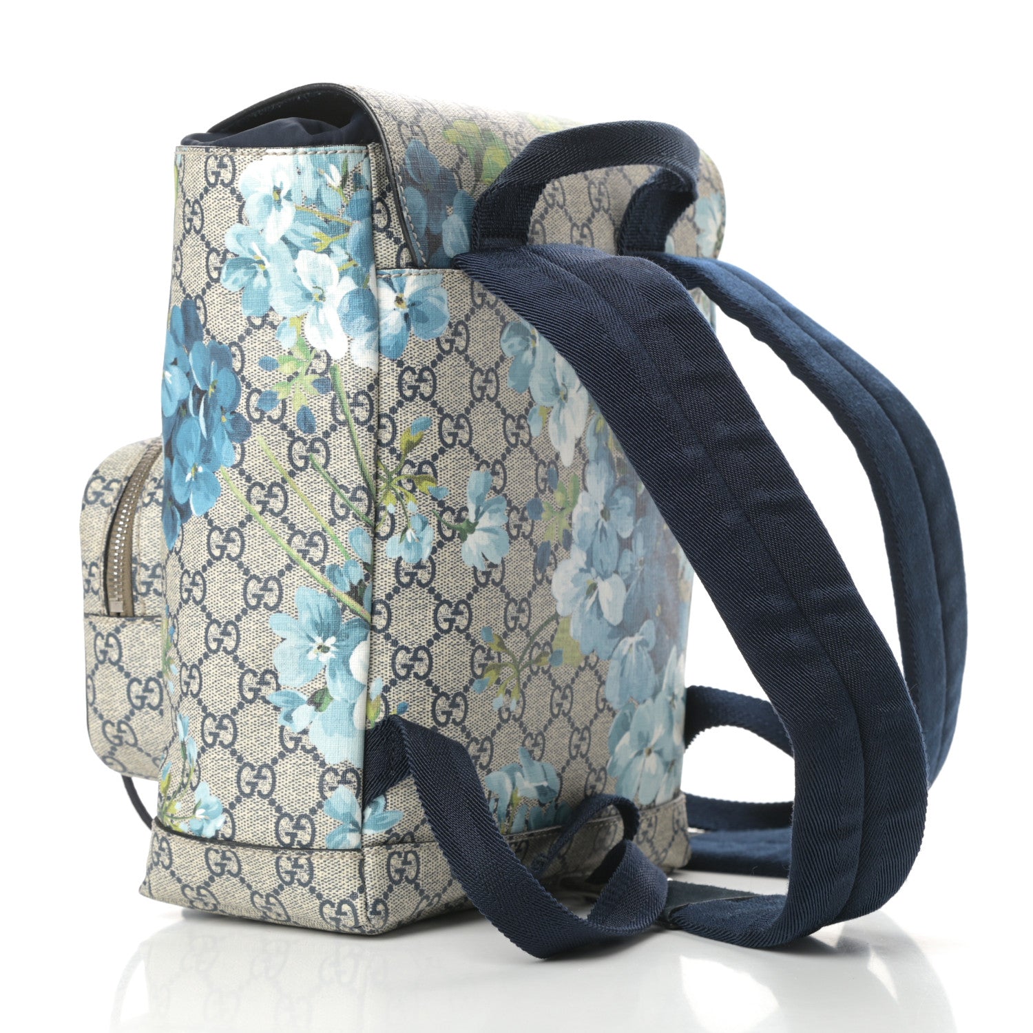 Gucci GG Supreme Monogram Blooms Small Single Buckle Backpack Beige Blue Navy 3 of 12