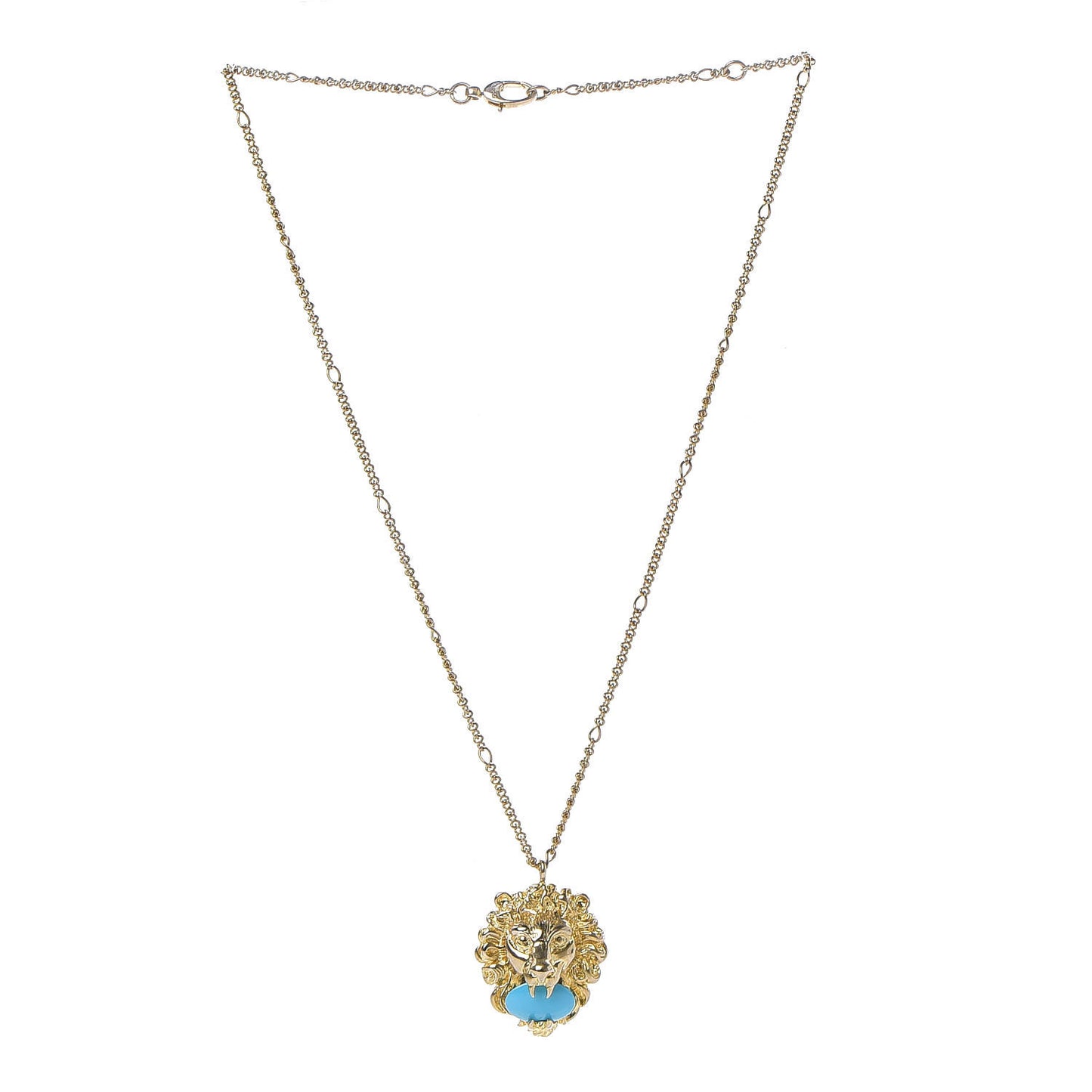 Metal Brass Swarovski Lion Head Necklace Gold Turquoise