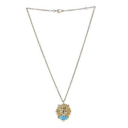 Gucci Metal Brass Swarovski Lion Head Necklace Gold Turquoise 3 of 5