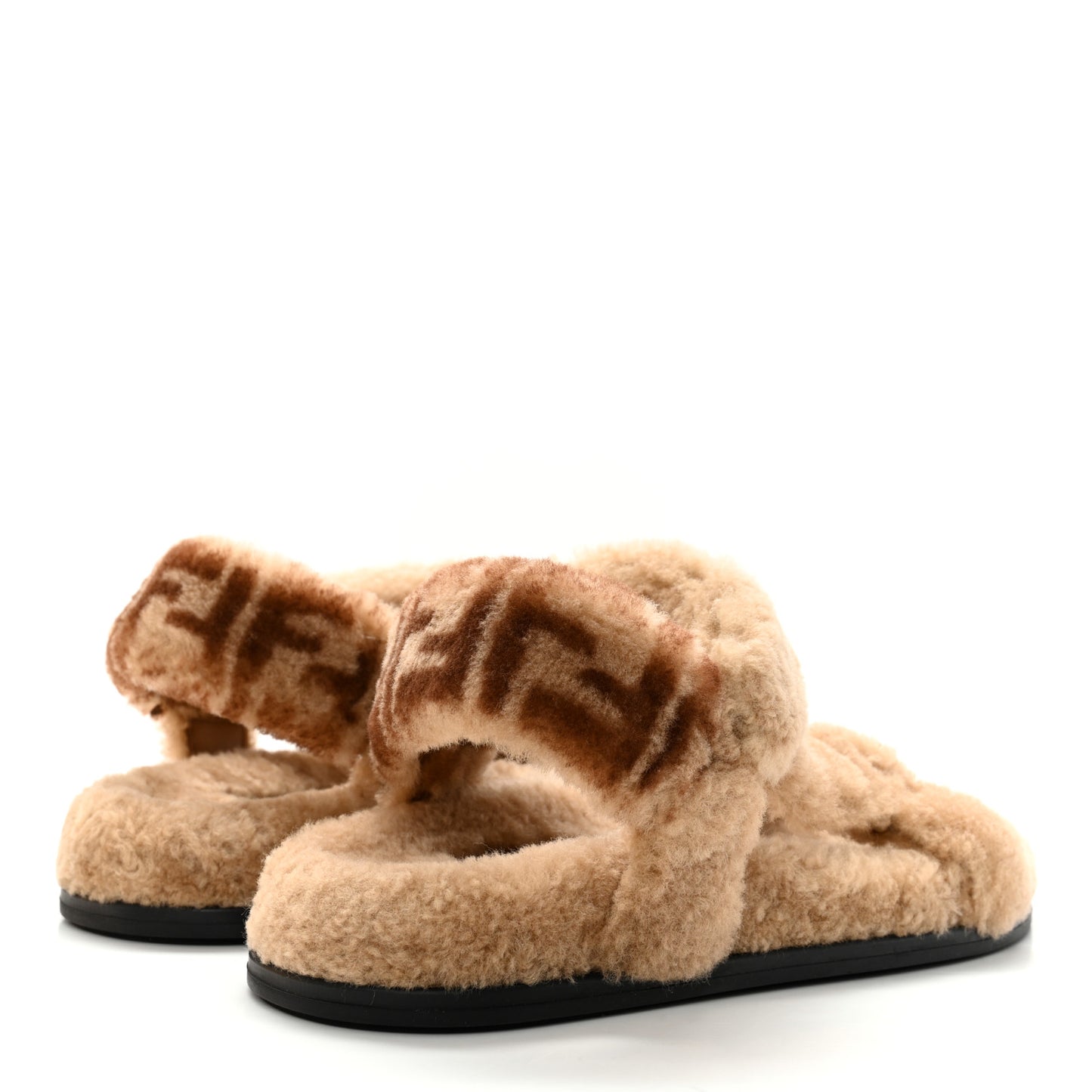 Shearling FF Fendi Feel Sandals 39 California Cacao