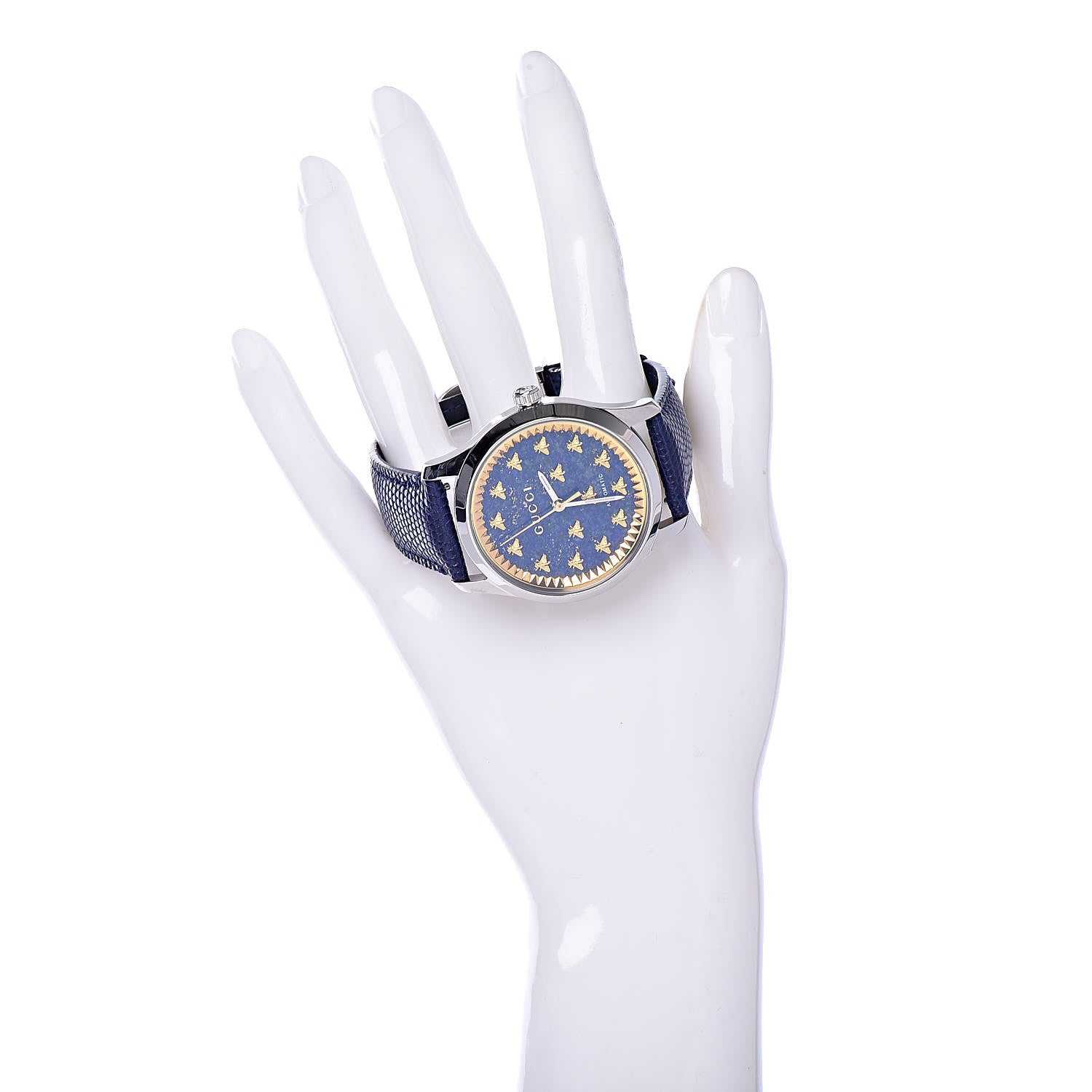 Gucci Stainless Steel Lizard Lapis Lazuli 38mm G-Timeless Bee Automatic Watch Blue 2 of 9