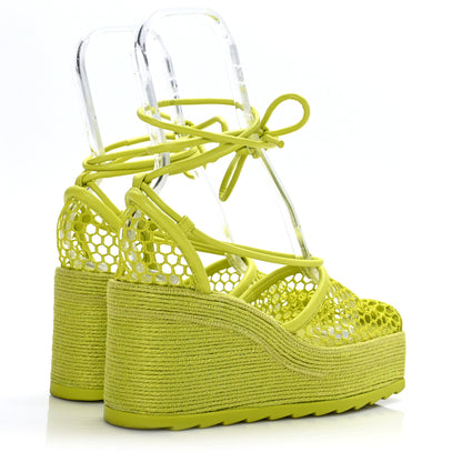 Bottega Veneta Mesh Lambskin Sporty Web Stretch Ankle Tie Espadrilles 38 Kiwi 4 of 8