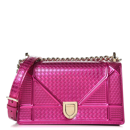 Christian Dior Metallic Patent Micro-Cannage Small Diorama Flap Bag Fuchsia 1 of 7