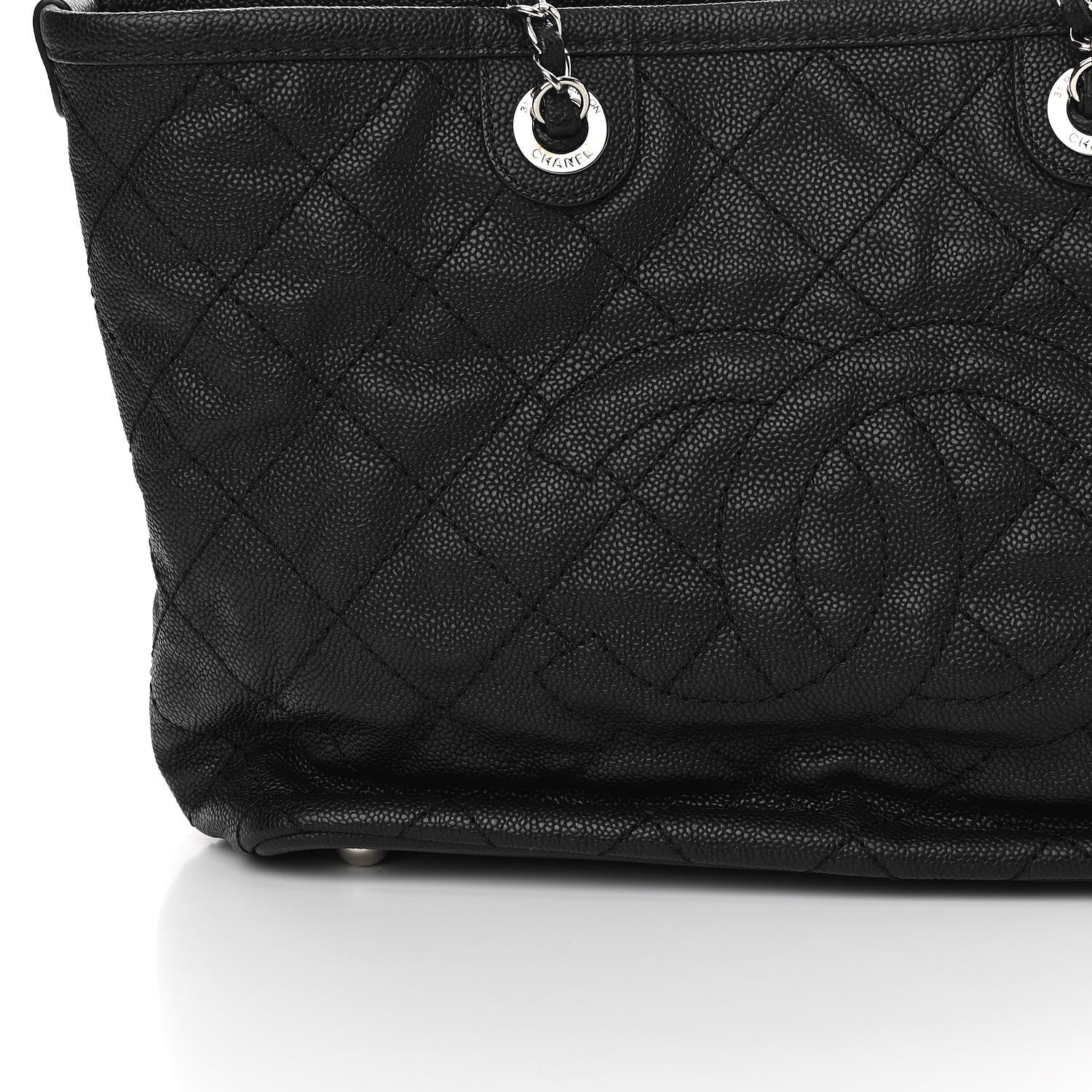 Chanel Grained Calfskin Quilted Small Daily Shopping Tote Black 12 of 13