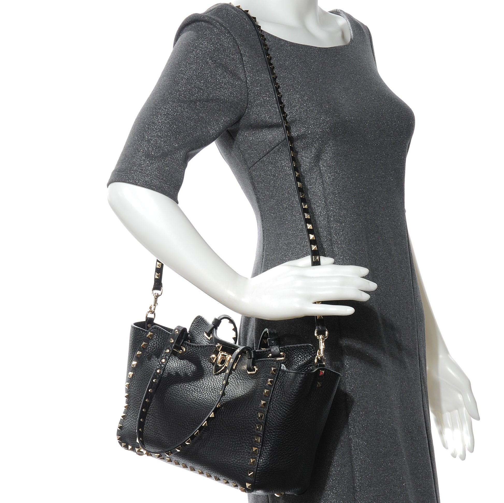 Valentino Garavani Grained Calfskin Small Rockstud Tote Black 2 of 8