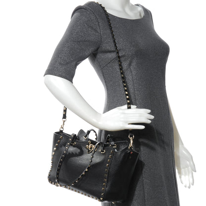 Valentino Garavani Grained Calfskin Small Rockstud Tote Black 2 of 8