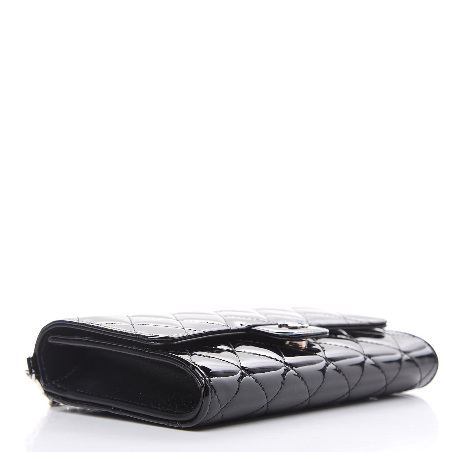 Patent Quilted Wallet On Removable Chain Black