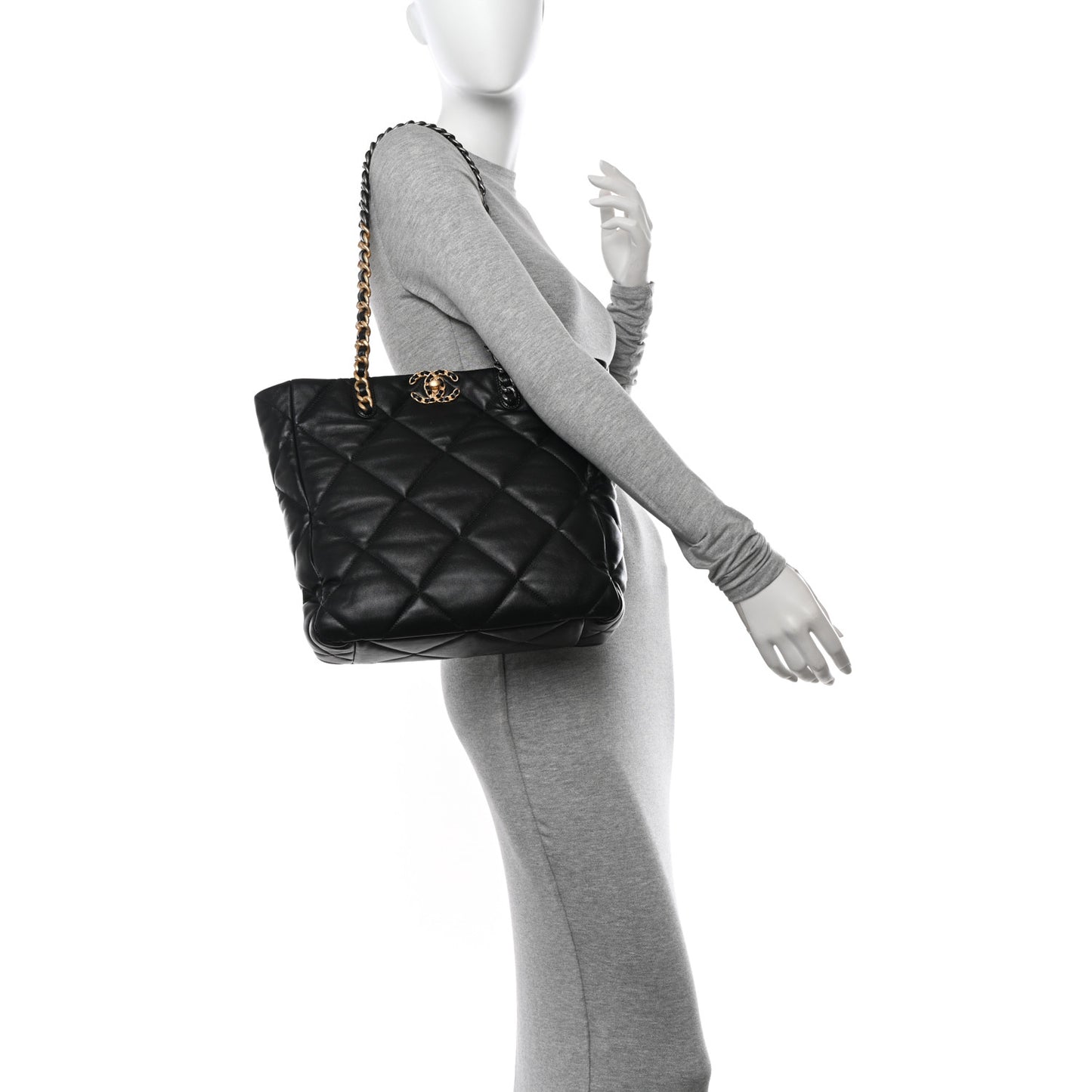 Lambskin Quilted Chanel 19 Shopping Bag Black
