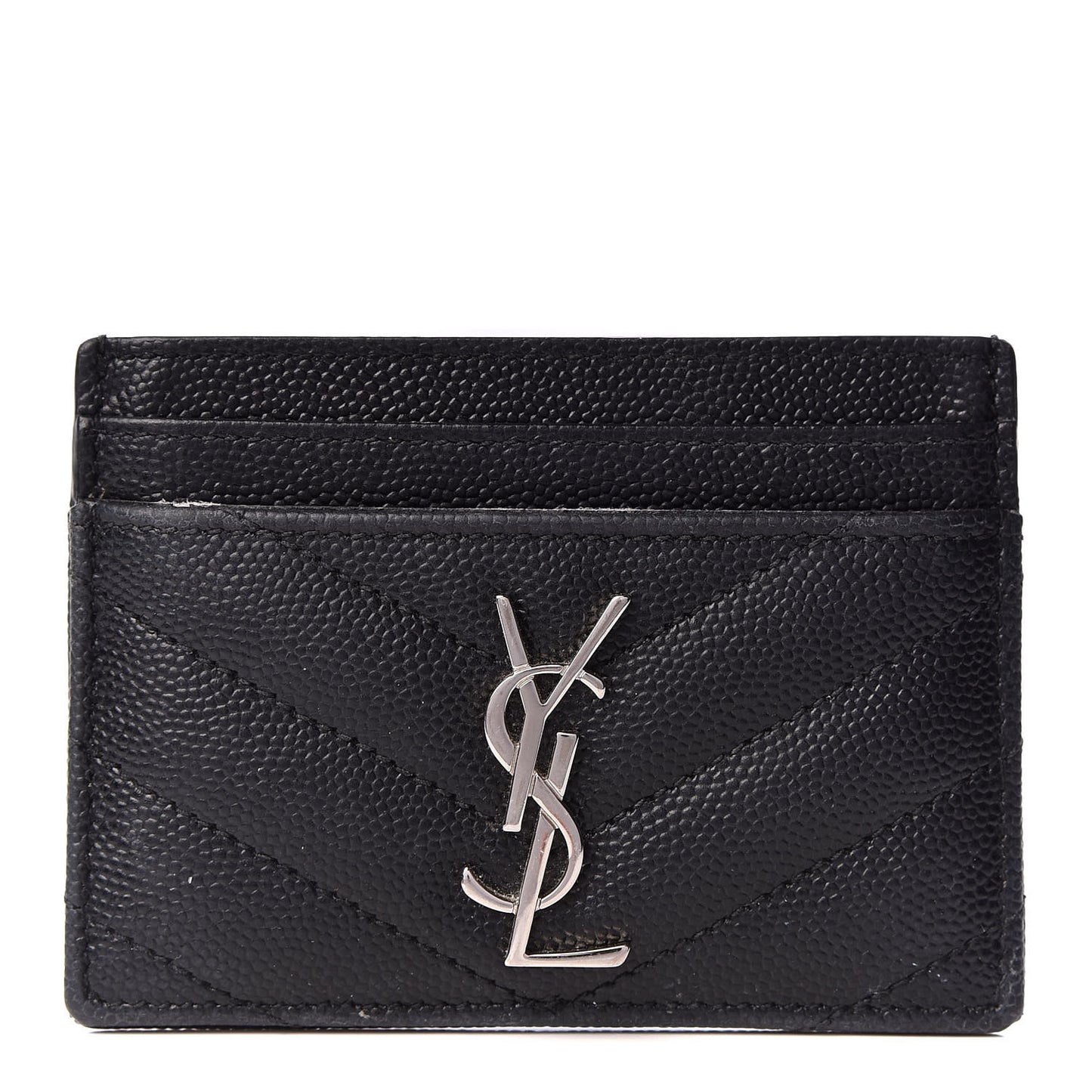 Grain De Poudre Matelasse Chevron Monogram Credit Card Case Black
