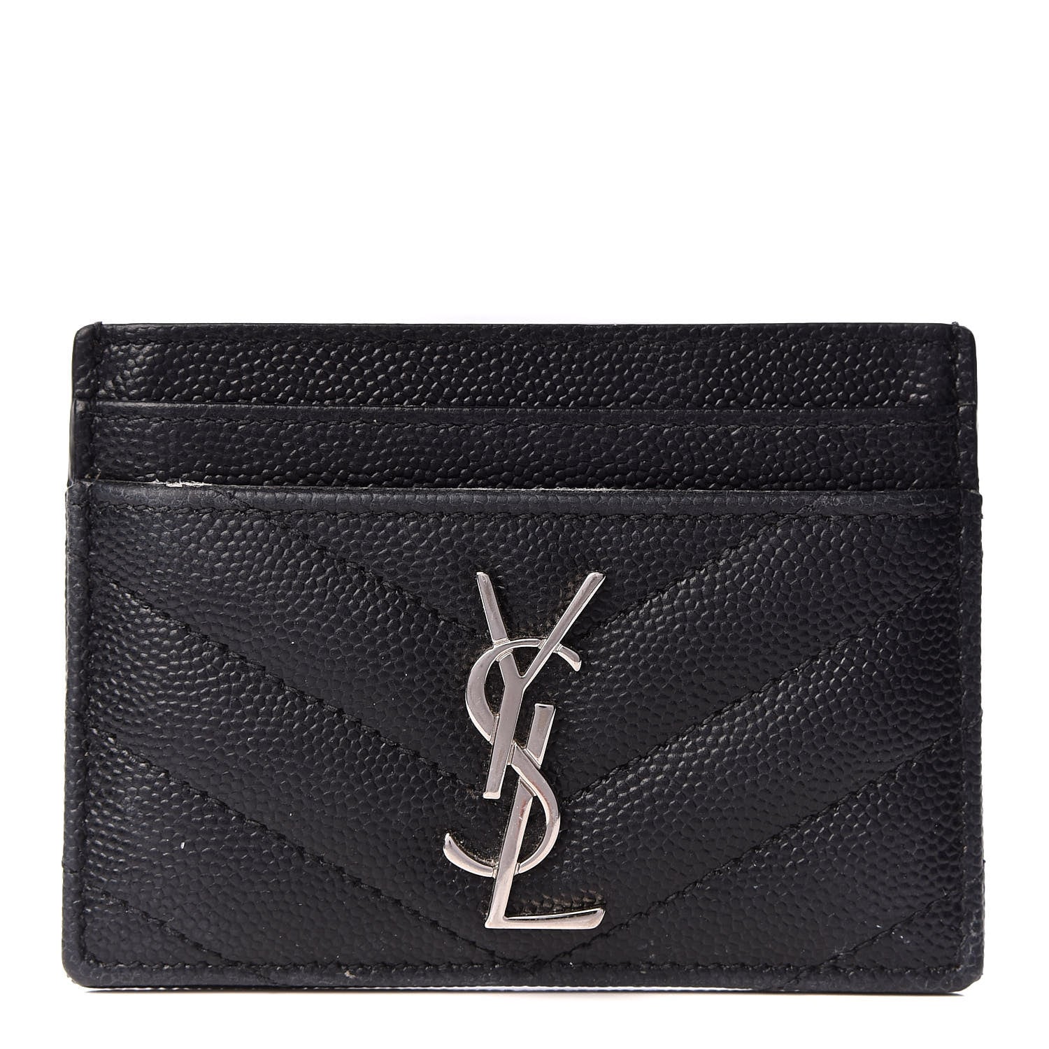 Saint Laurent Grain De Poudre Matelasse Chevron Monogram Credit Card Case Black 1 of 9