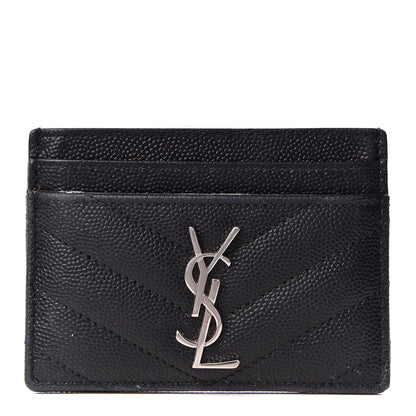 Saint Laurent Grain De Poudre Matelasse Chevron Monogram Credit Card Case Black 1 of 9