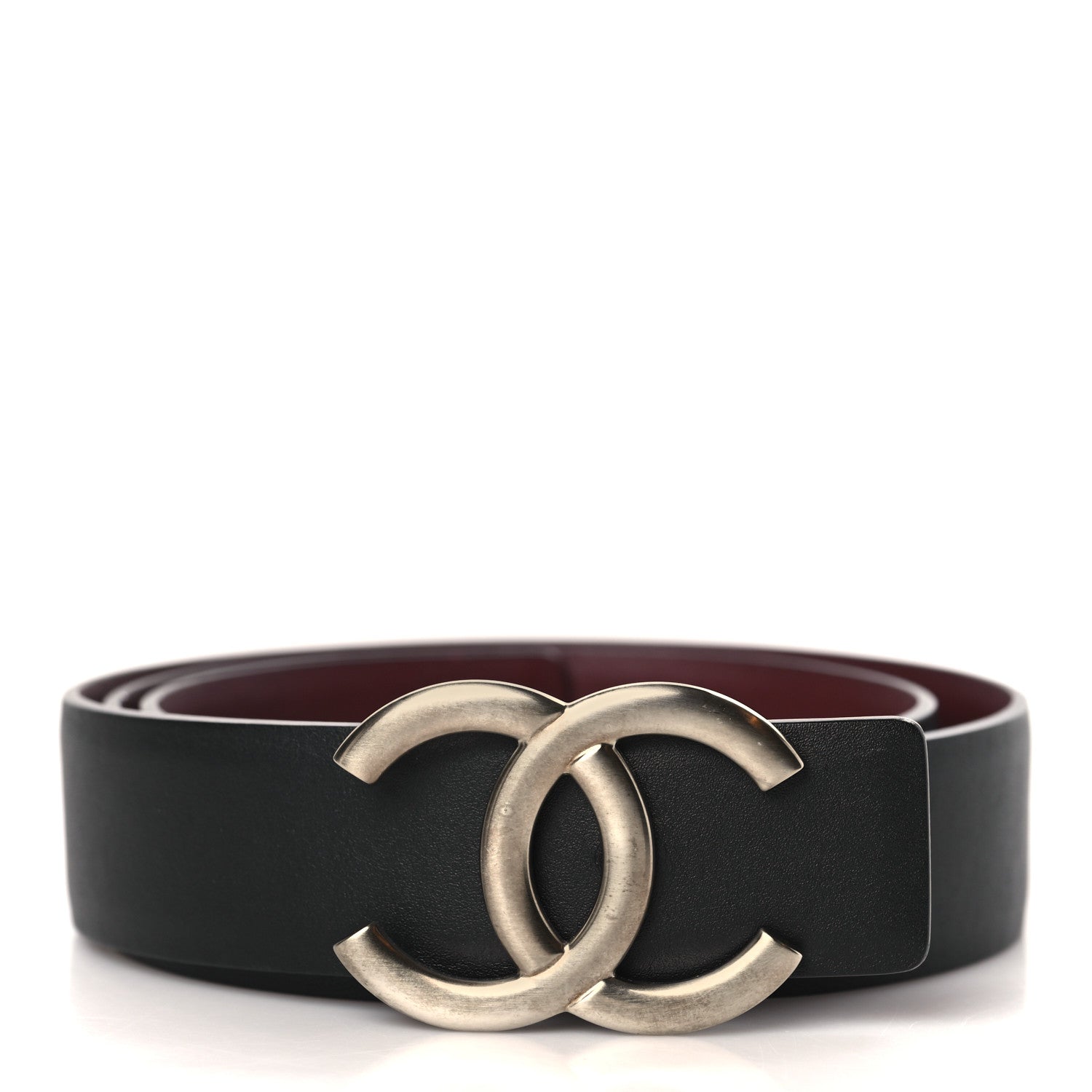 Chanel Calfskin CC Reversible Belt 75 30 Black Burgundy 1 of 5