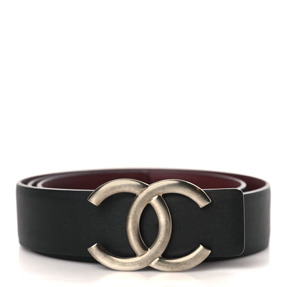 Chanel Calfskin CC Reversible Belt 75 30 Black Burgundy 1 of 5