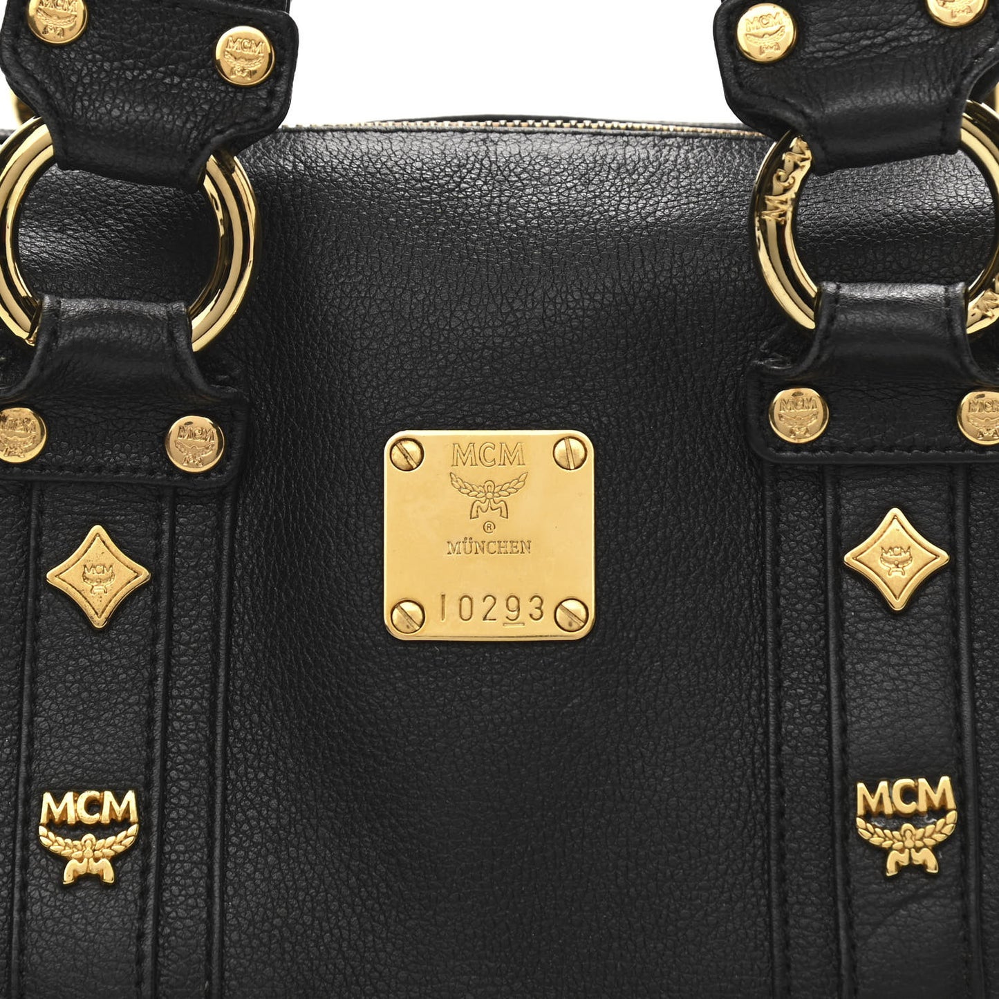 Grained Calfskin Studded Boston Bag Black