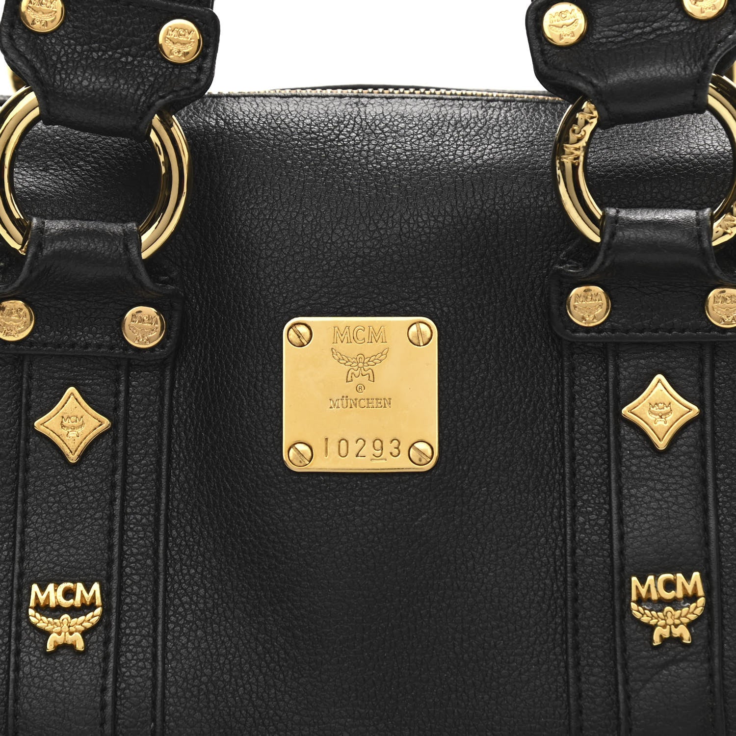 MCM Grained Calfskin Studded Boston Bag Black 8 of 12