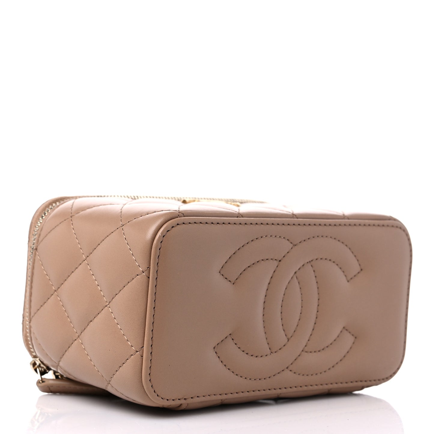 Lambskin Quilted Small Pillow Crush Vanity Case With Chain Beige