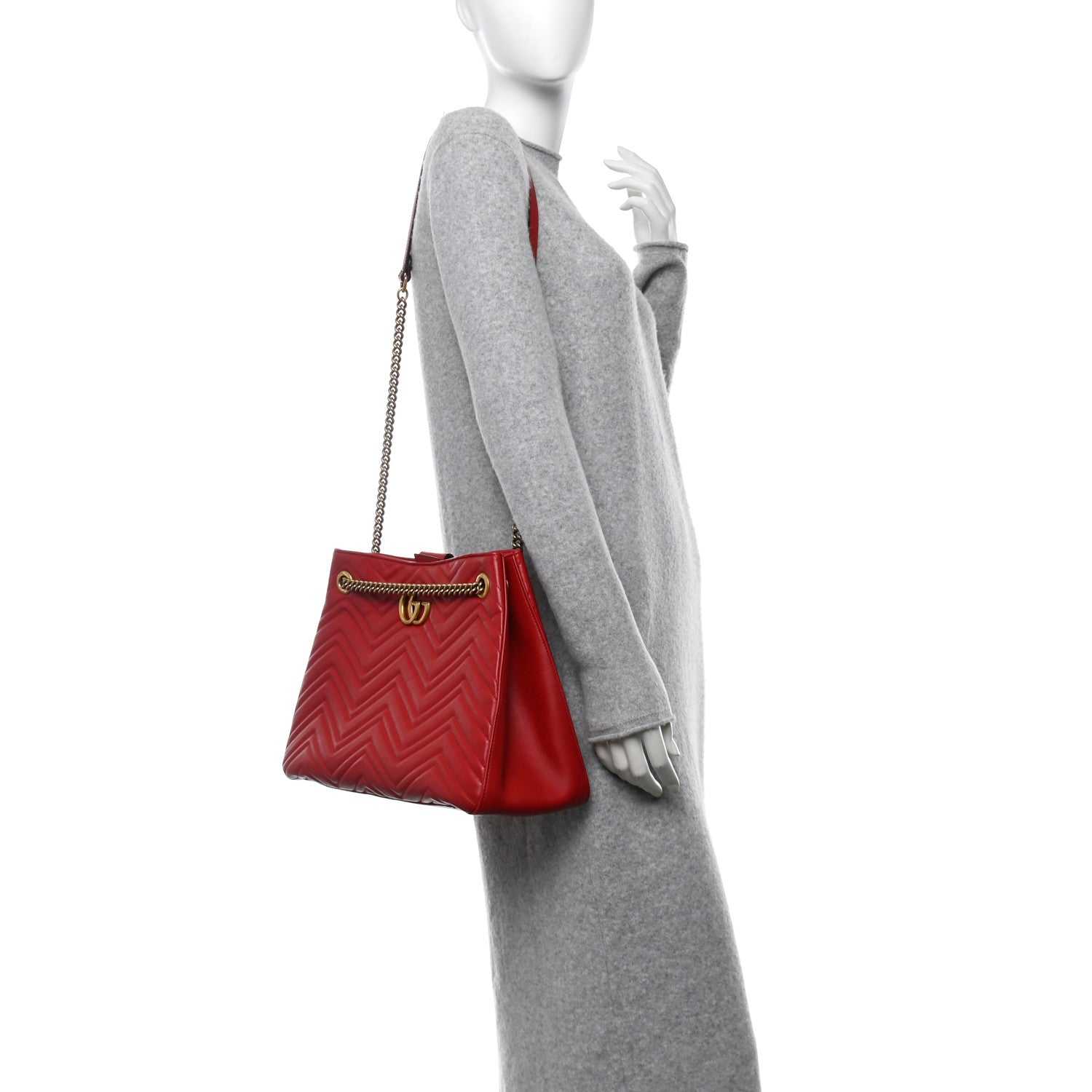 Gucci Calfskin Matelasse Medium GG Marmont Shoulder Tote Bag Hibiscus Red 2 of 10