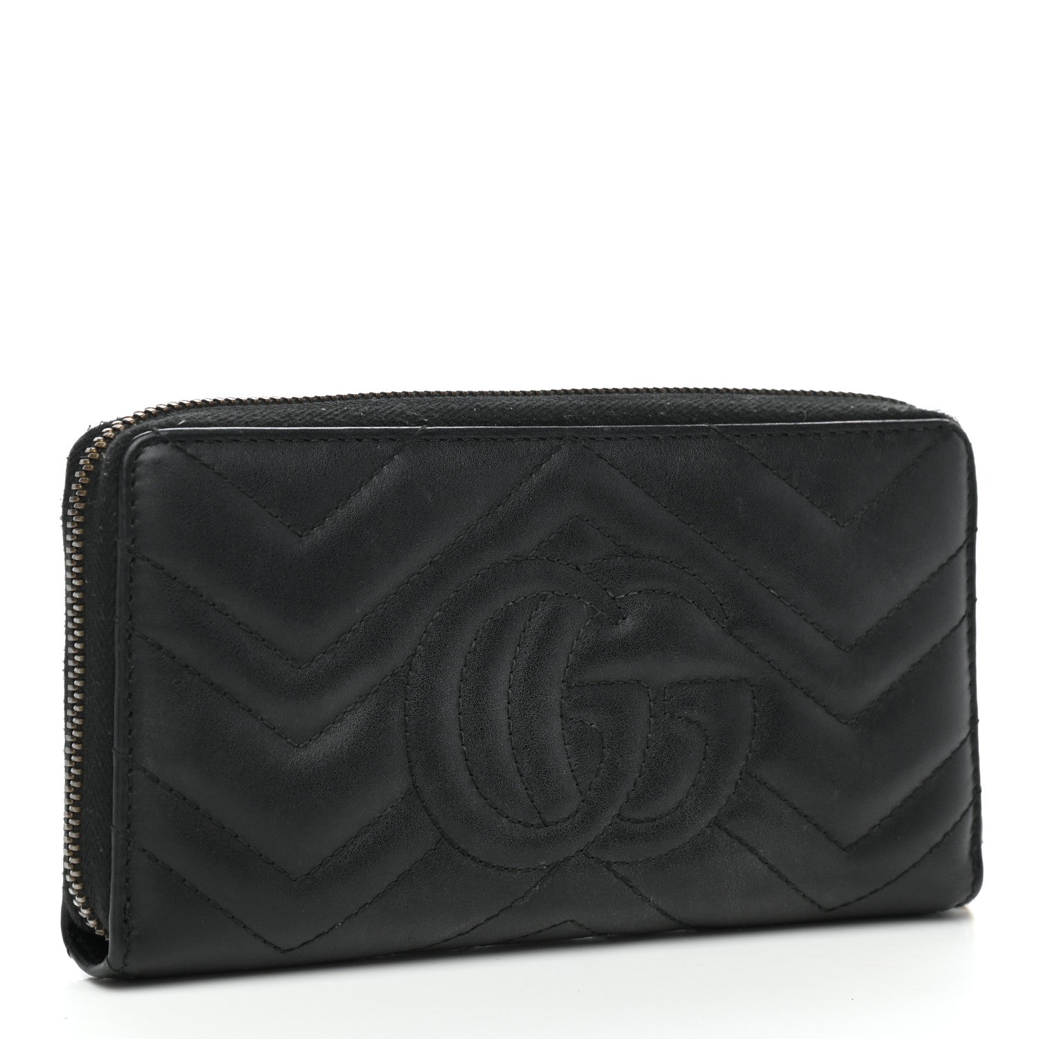 Gucci Calfskin Matelasse GG Marmont Zip Around Wallet Black 3 of 7