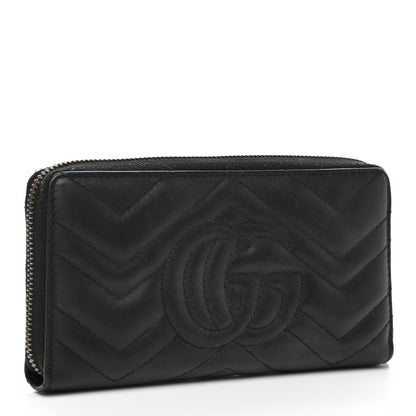 Gucci Calfskin Matelasse GG Marmont Zip Around Wallet Black 3 of 7