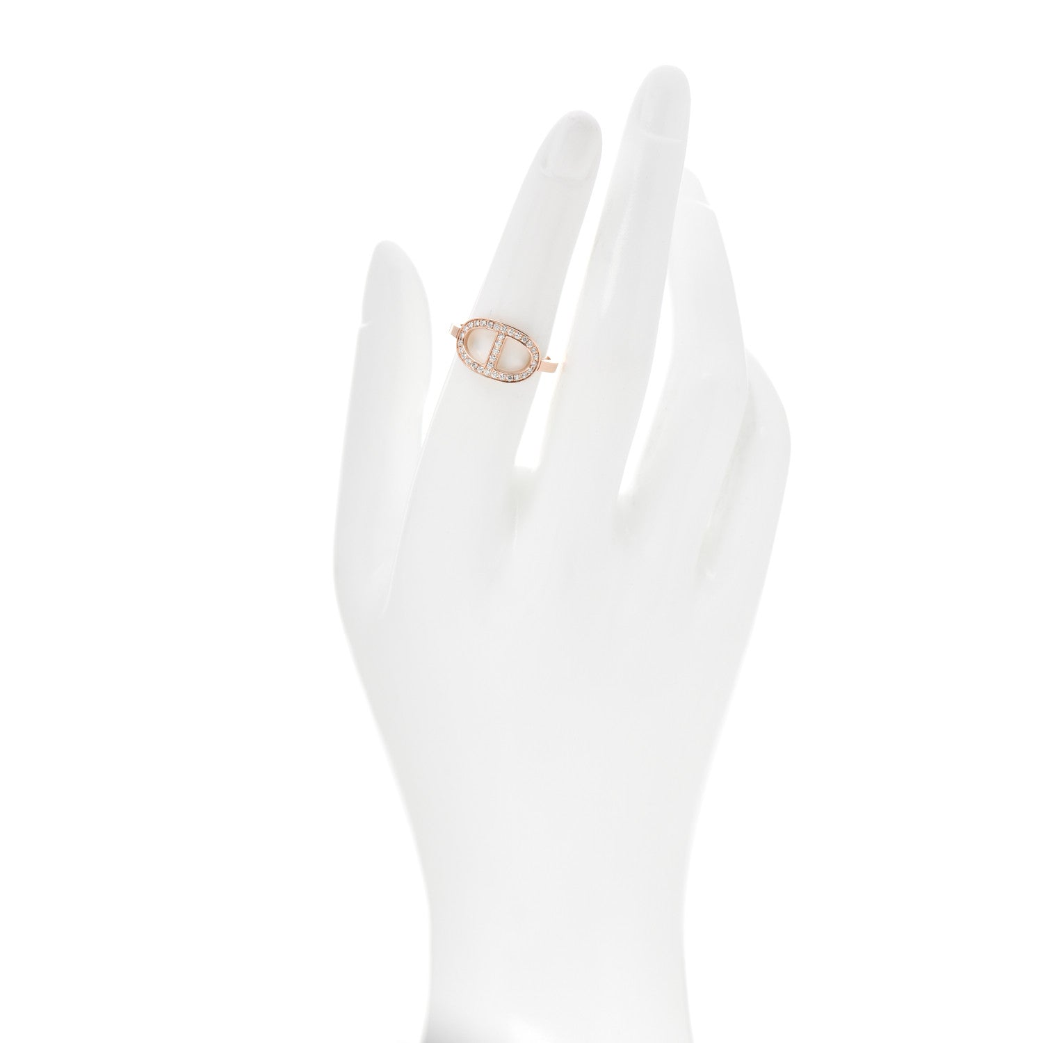 Hermes 18K Rose Gold Diamond MM Chaine d'Ancre Contour Ring 53 6.5 2 of 6