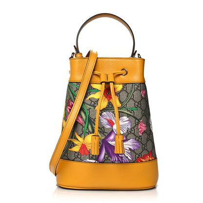 Gucci GG Supreme Monogram Flora Small Ophidia Bucket Bag Beige Multicolor Crop 1 of 11