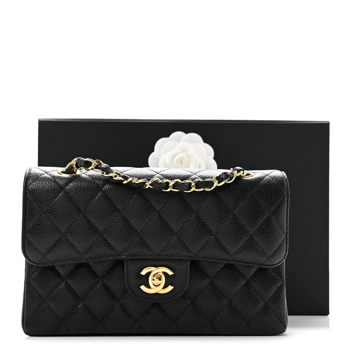 Caviar Quilted Small Double Flap Black