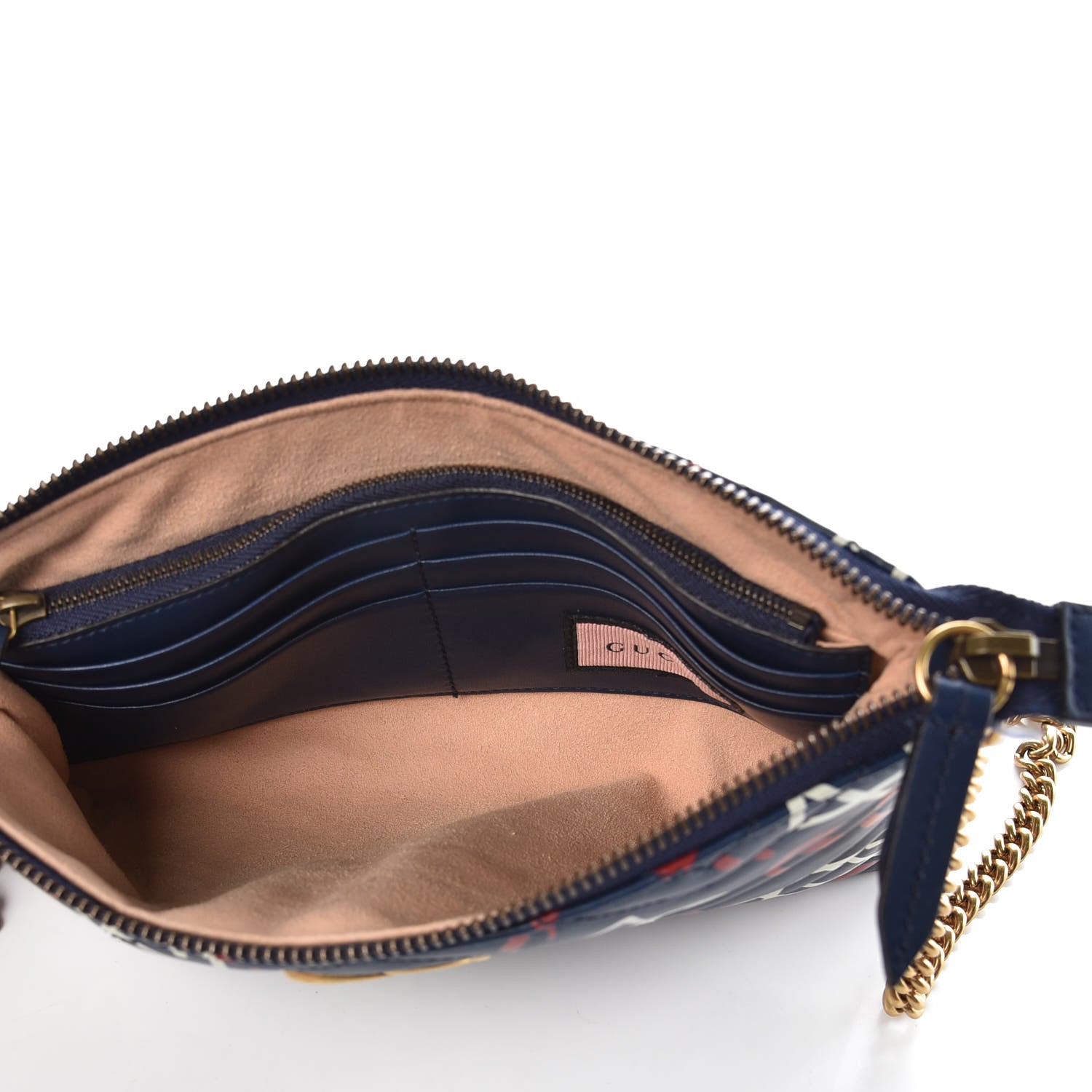 Gucci Calfskin Matelasse GucciGhost Mini GG Marmont Chain Bag Blue Agata Hibiscus Red 5 of 7