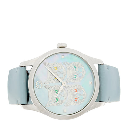 Gucci Stainless Steel Calfskin Blue Mother of Pearl 38mm G-Timeless Cat Quartz Watch 2 of 4
