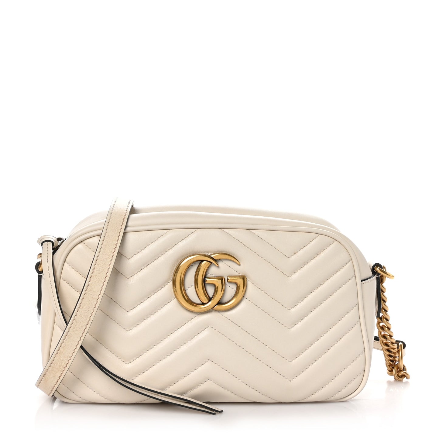 Calfskin Matelasse Small GG Marmont Chain Shoulder Bag White