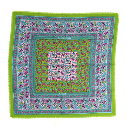 Hermes Cashmere Silk Chasse En Inde Scarf 90 Absinthe Rose Violet 1 of 4