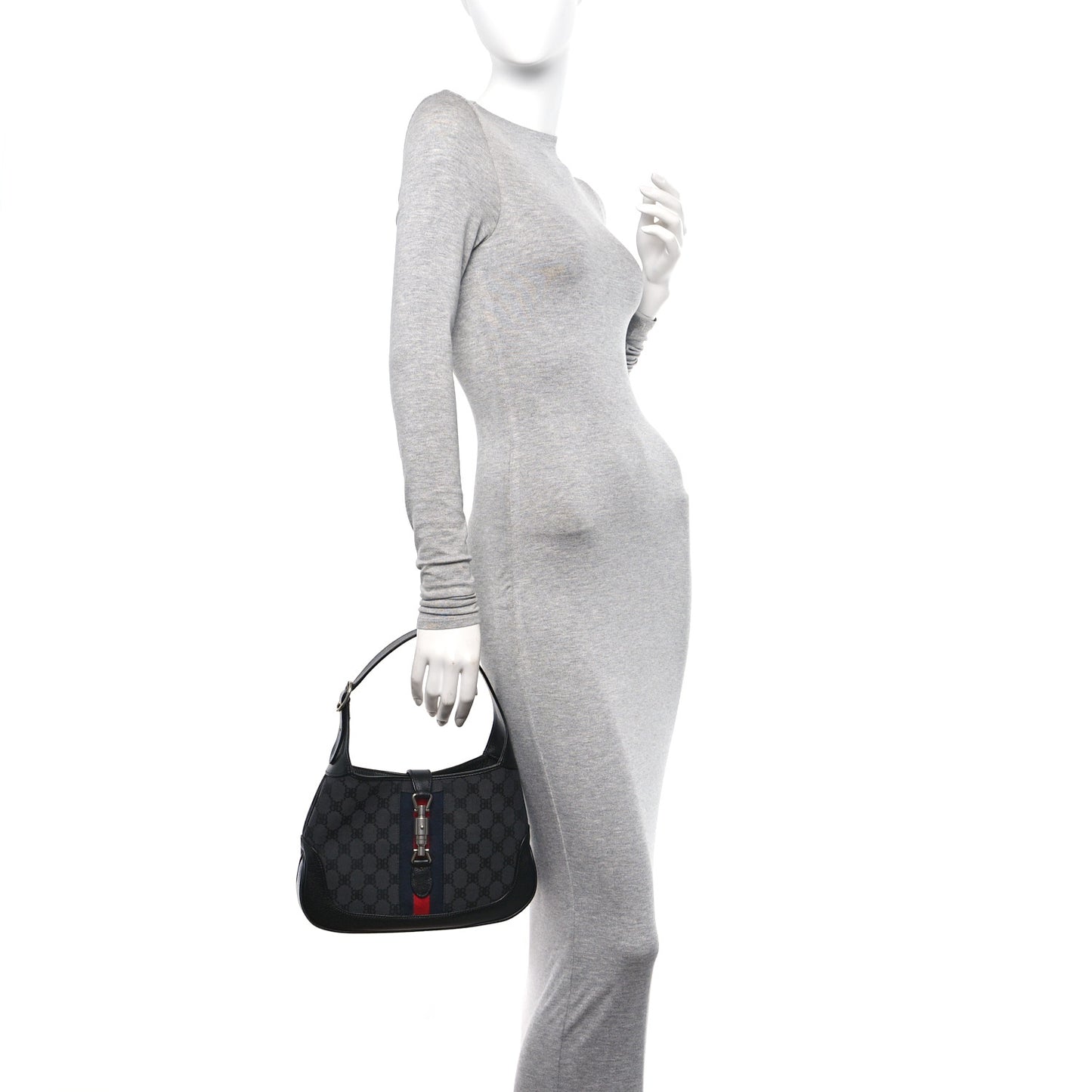 X BALENCIAGA BB Monogram Calfskin Web Small Jackie 1961 Hobo Black