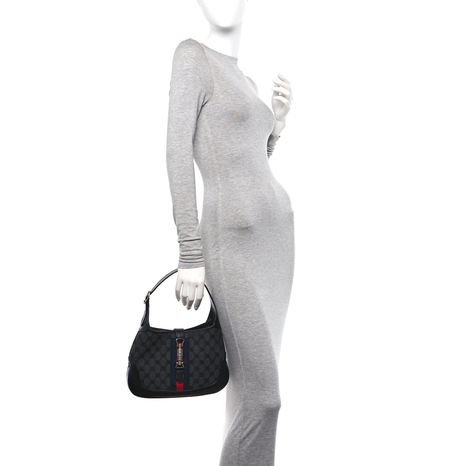 Gucci X BALENCIAGA BB Monogram Calfskin Web Small Jackie 1961 Hobo Black 2 of 10