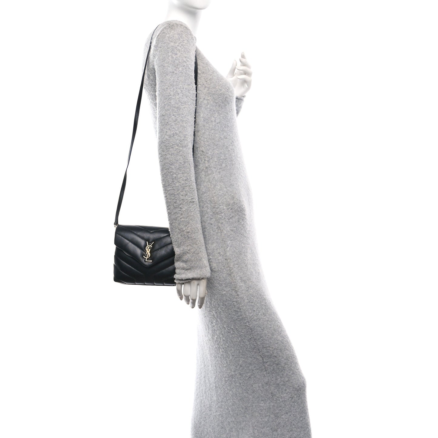 Calfskin Y Quilted Monogram Toy Loulou Crossbody Bag Black