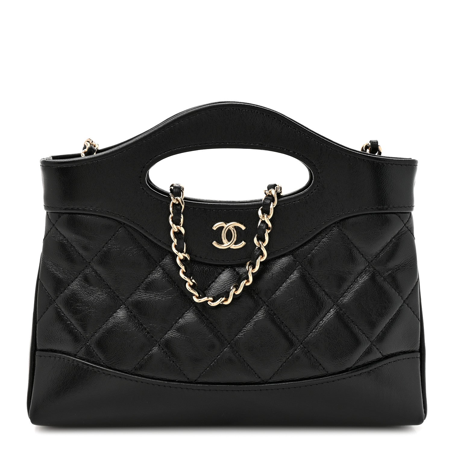 Chanel Shiny Crumpled Calfskin Quilted Nano 31 Shopping Bag Black 1 of 11