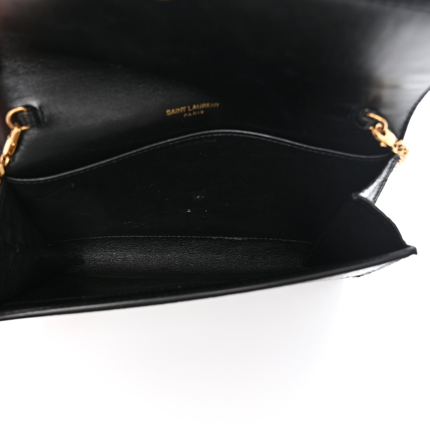 Saint Laurent Calfskin Crocodile Embossed Monogram Uptown Chain Wallet Black 6 of 13