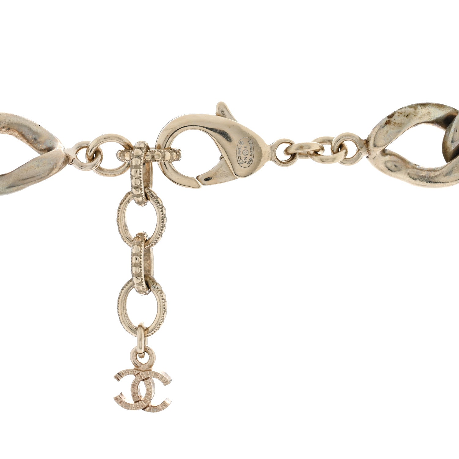 Chanel Crystal Eye Heart CC Chain Necklace Gold Gold Green Pink Blue 4 of 5
