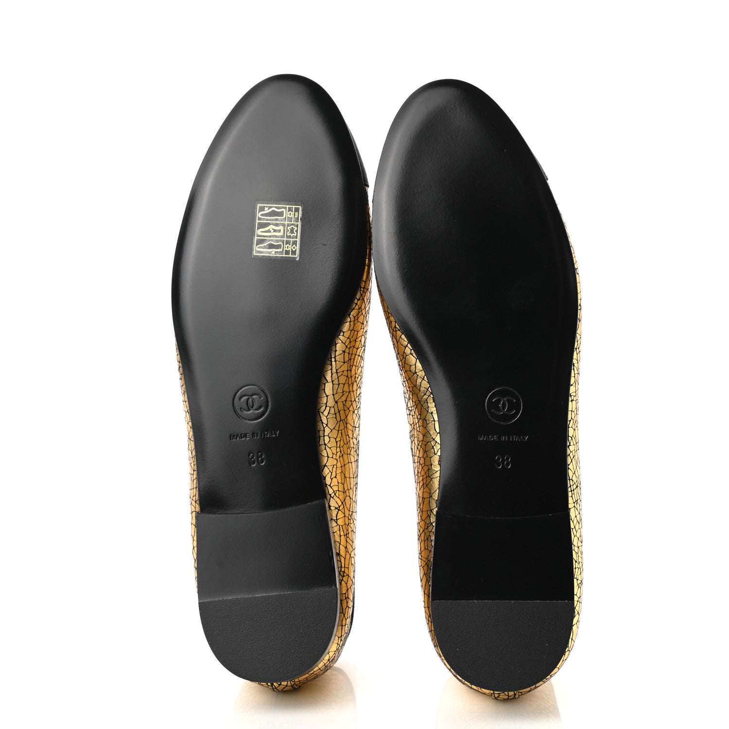 Chanel Metallic Calfaskin Cap Toe CC Ballerina Flats 38 Gold 5 of 9