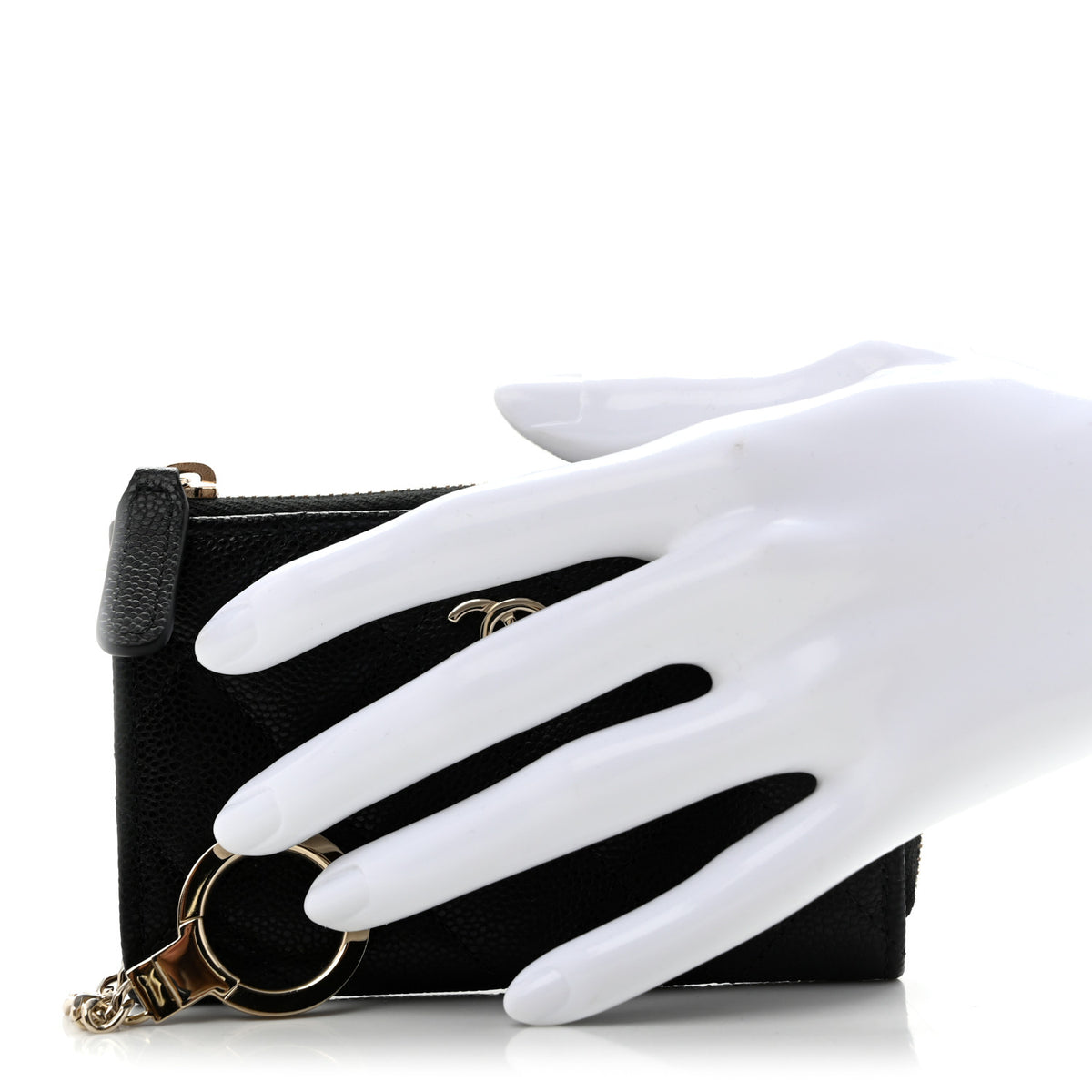 Caviar Quilted Zipped Key Holder Case Black