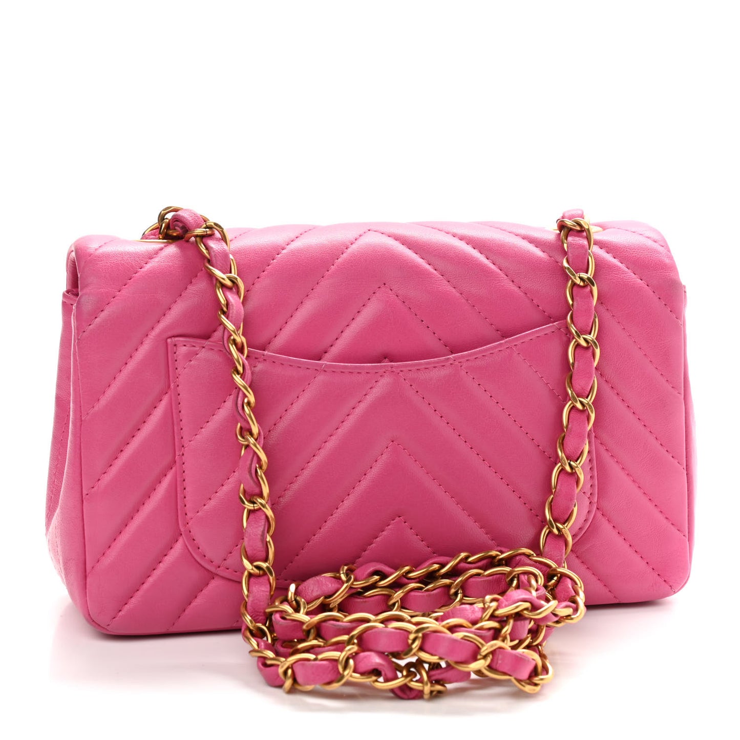 Lambskin Chevron Quilted Mini Rectangular Flap Dark Pink