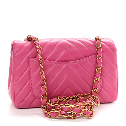 Chanel Lambskin Chevron Quilted Mini Rectangular Flap Dark Pink 3 of 9
